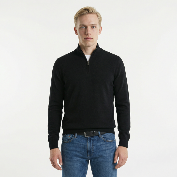 Merino Wollen Heren V-Hals Trui met Rits