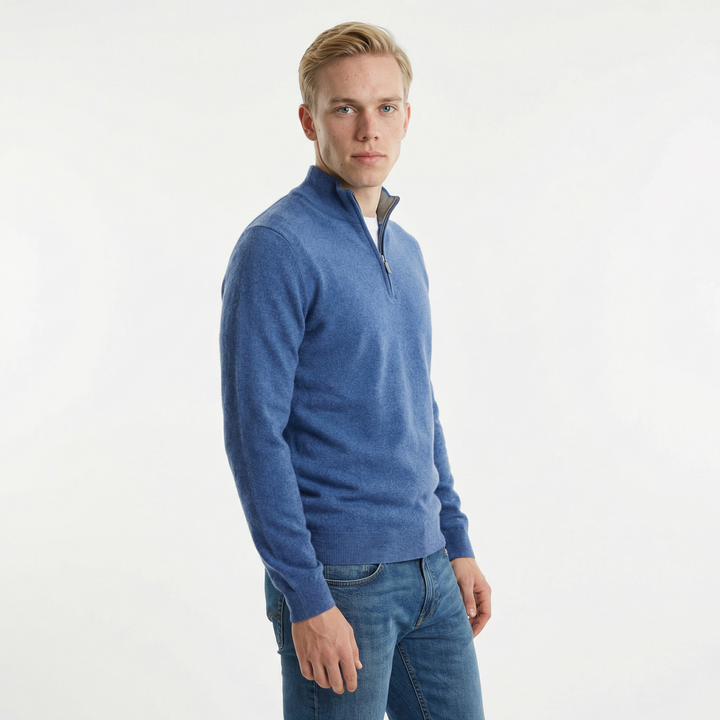 Merino Wollen Heren V-Hals Trui met Rits