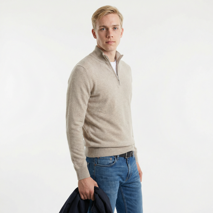 Merino Wollen Heren V-Hals Trui met Rits