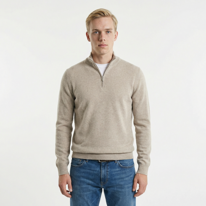 Merino Wollen Heren V-Hals Trui met Rits