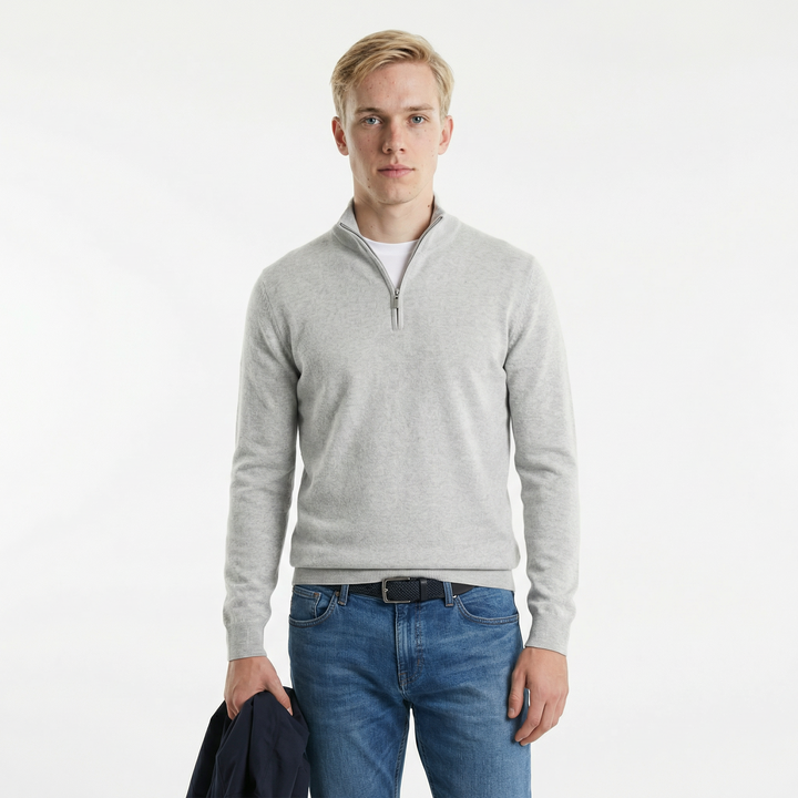 Merino Wollen Heren V-Hals Trui met Rits