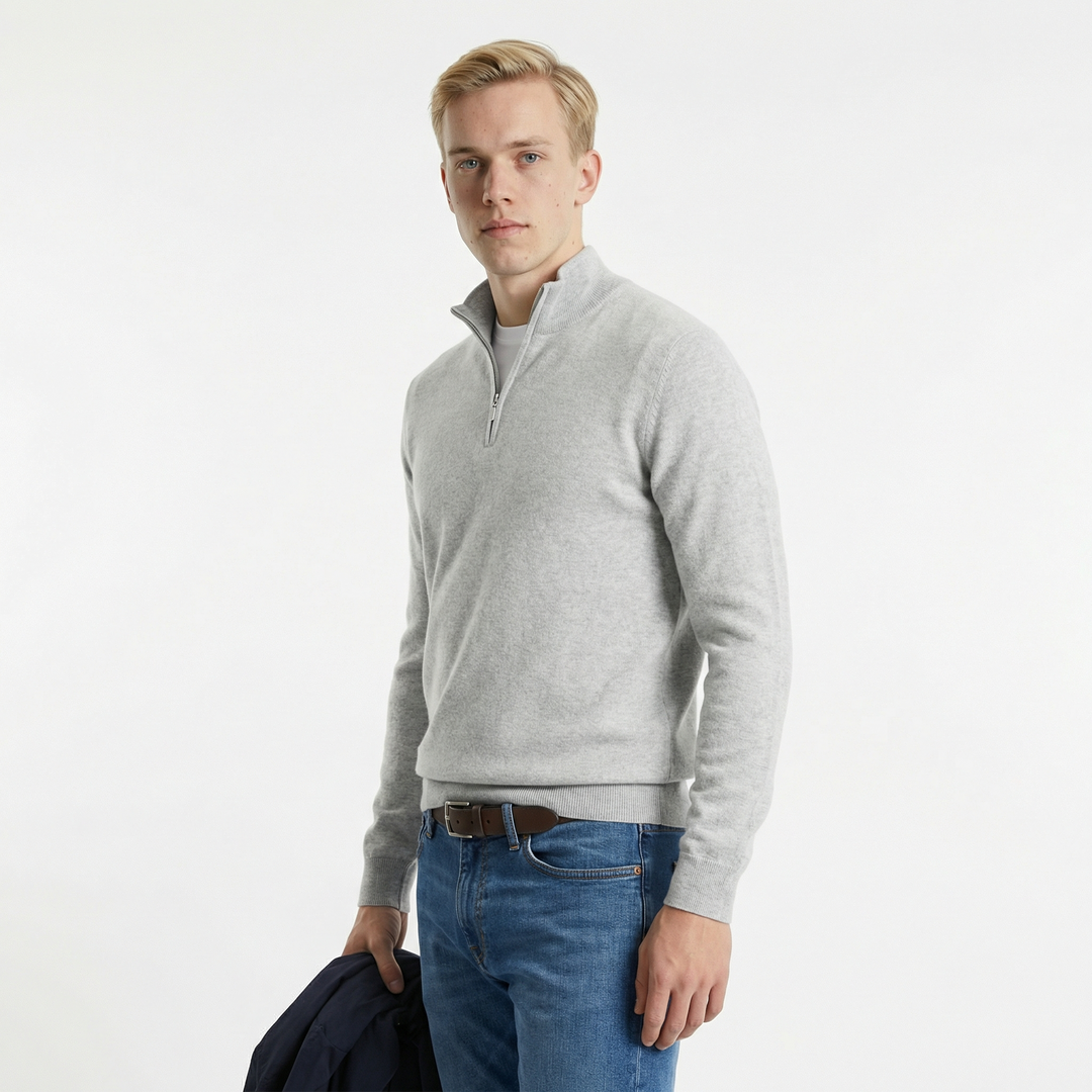 Merino Wollen Heren V-Hals Trui met Rits