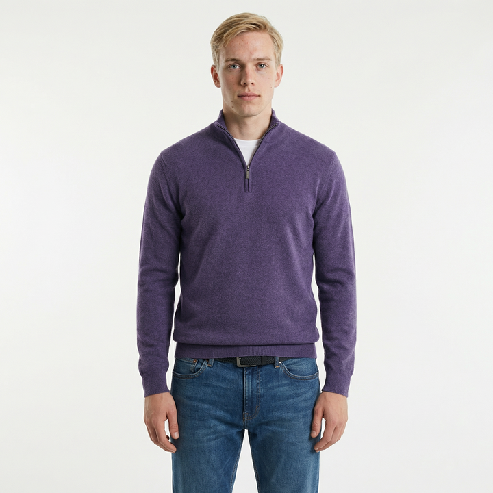 Merino Wollen Heren V-Hals Trui met Rits