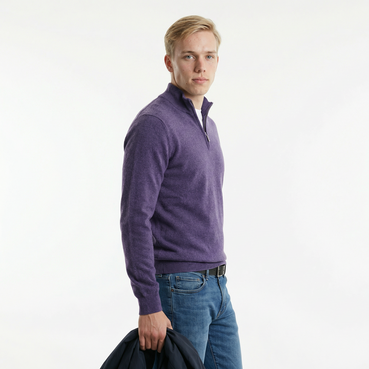 Merino Wollen Heren V-Hals Trui met Rits