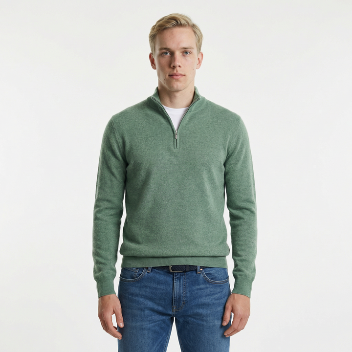 Merino Wollen Heren V-Hals Trui met Rits