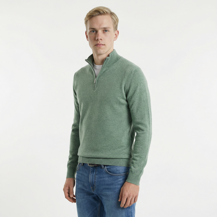 Merino Wollen Heren V-Hals Trui met Rits