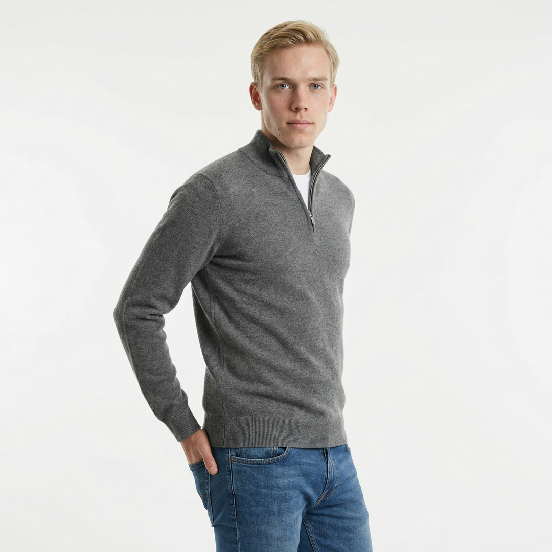 Merino Wollen Heren V-Hals Trui met Rits