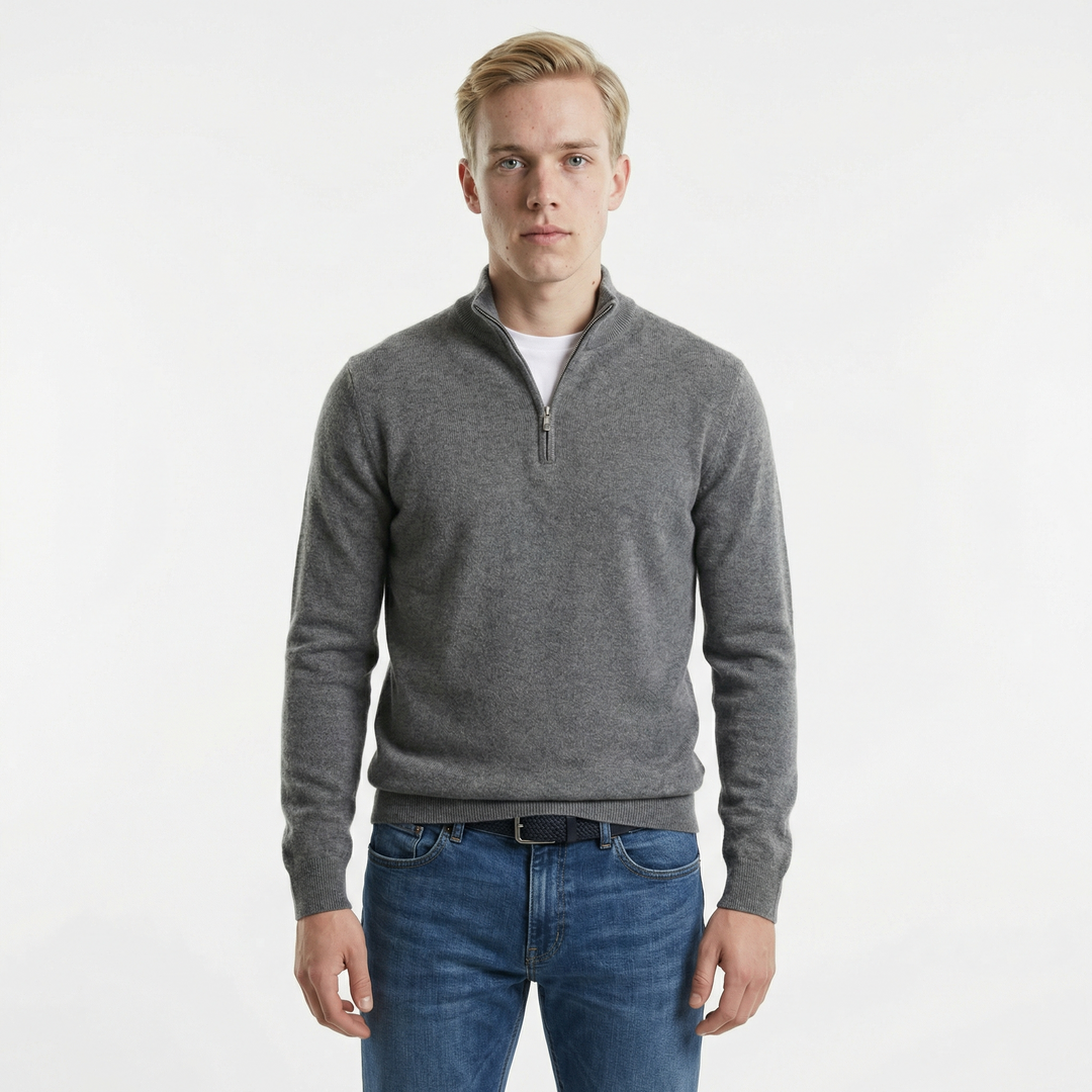Merino Wollen Heren V-Hals Trui met Rits