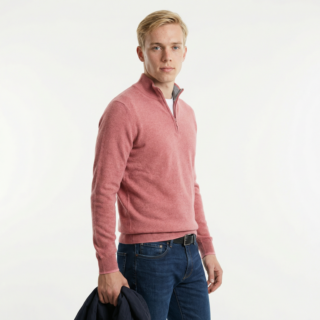 Merino Wollen Heren V-Hals Trui met Rits