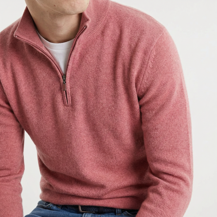 Merino Wollen Heren V-Hals Trui met Rits